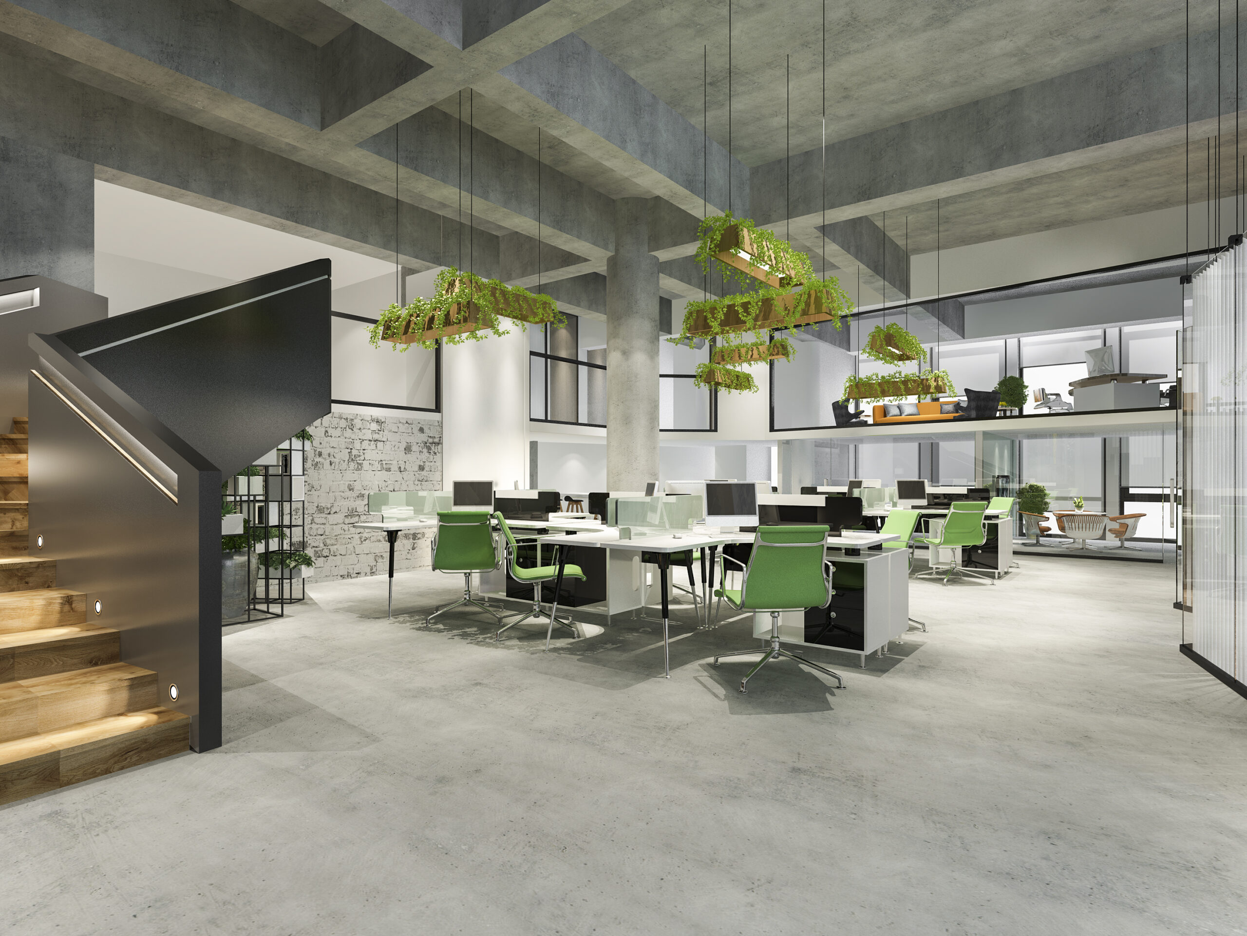 3d rendering business meeting and green working room on office building